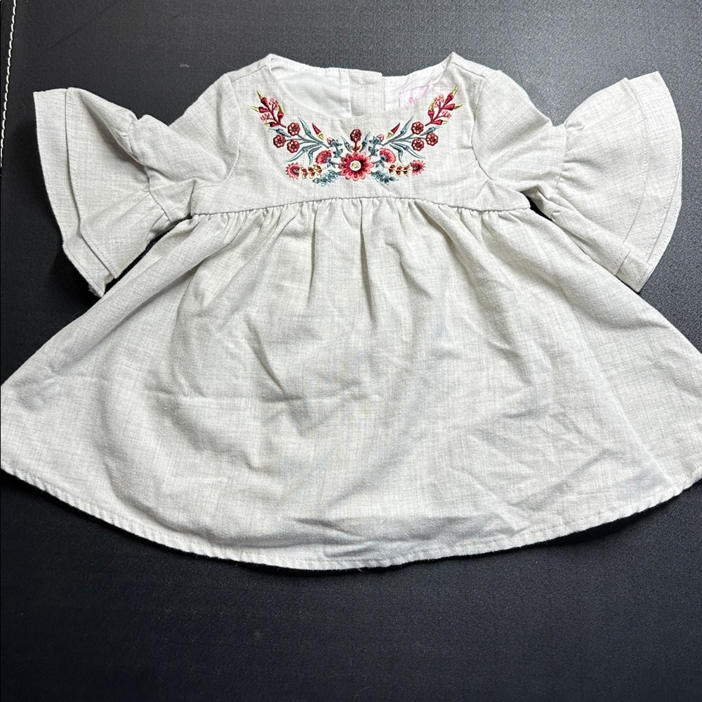 Tommy Bahama Baby Girl Dress 6–9M Floral Embroidered Lined Flutter Sleeve